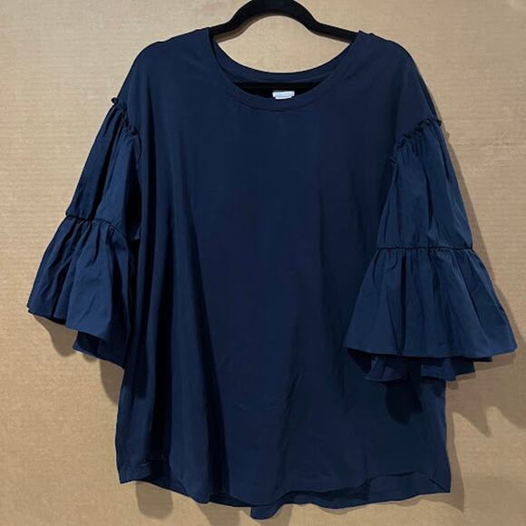 Chico's Tops - Chico's Shirt Tiered Ruffle Sleeve Navy Size 4  / XXL